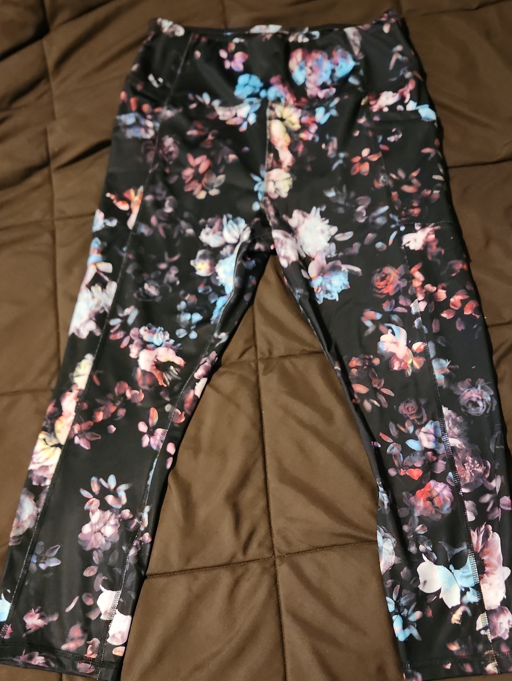 Avia Black Leggings with Pastel Floral Print